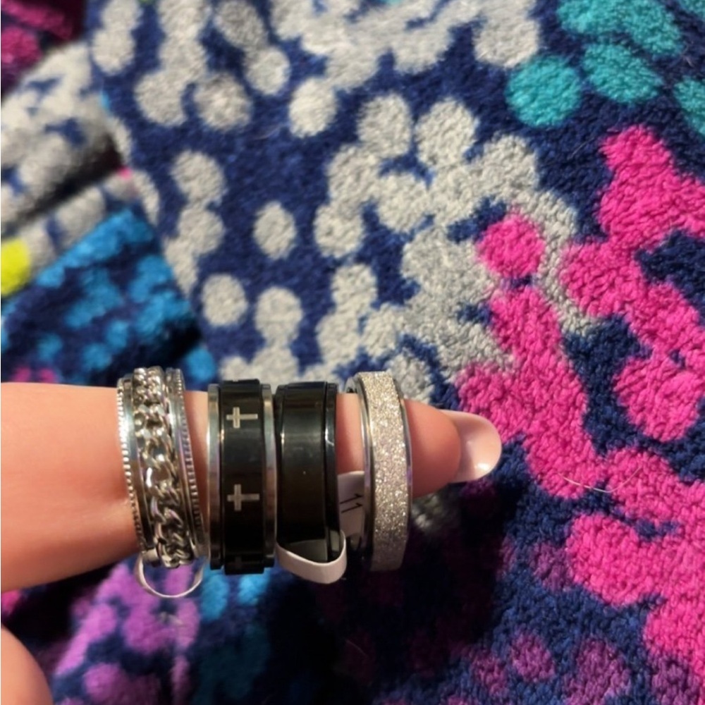 Elegant Black and Silver Anxiety Ring Set